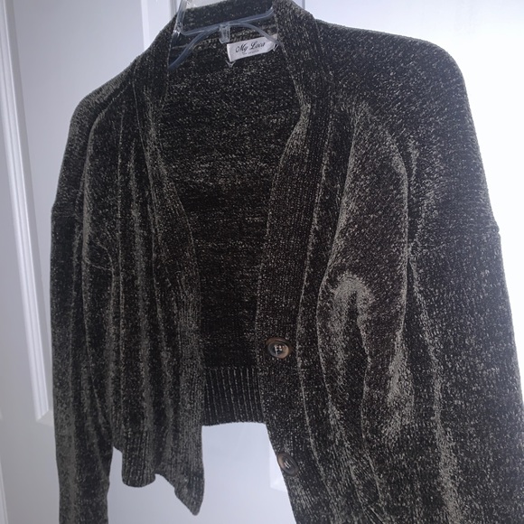 Green chenille cropped cardigan - Picture 2 of 3